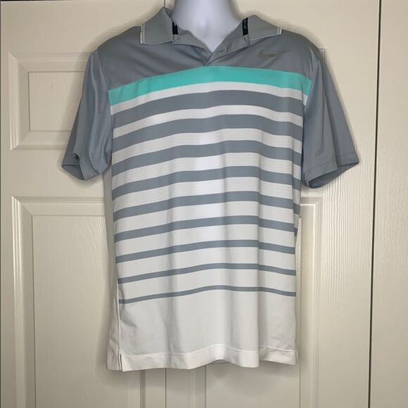 Nike GOLF TOUR PERFORMANCE, dri-fit, Men's Gray and White Striped Polo Shirt - Picture 1 of 13